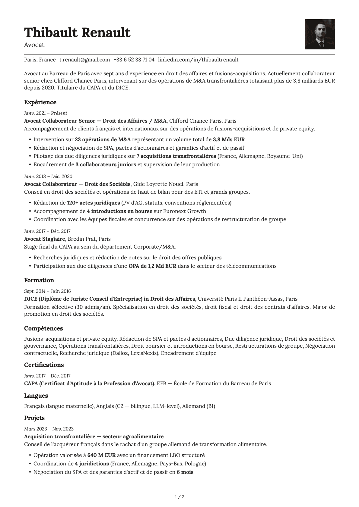 Avocat resume example