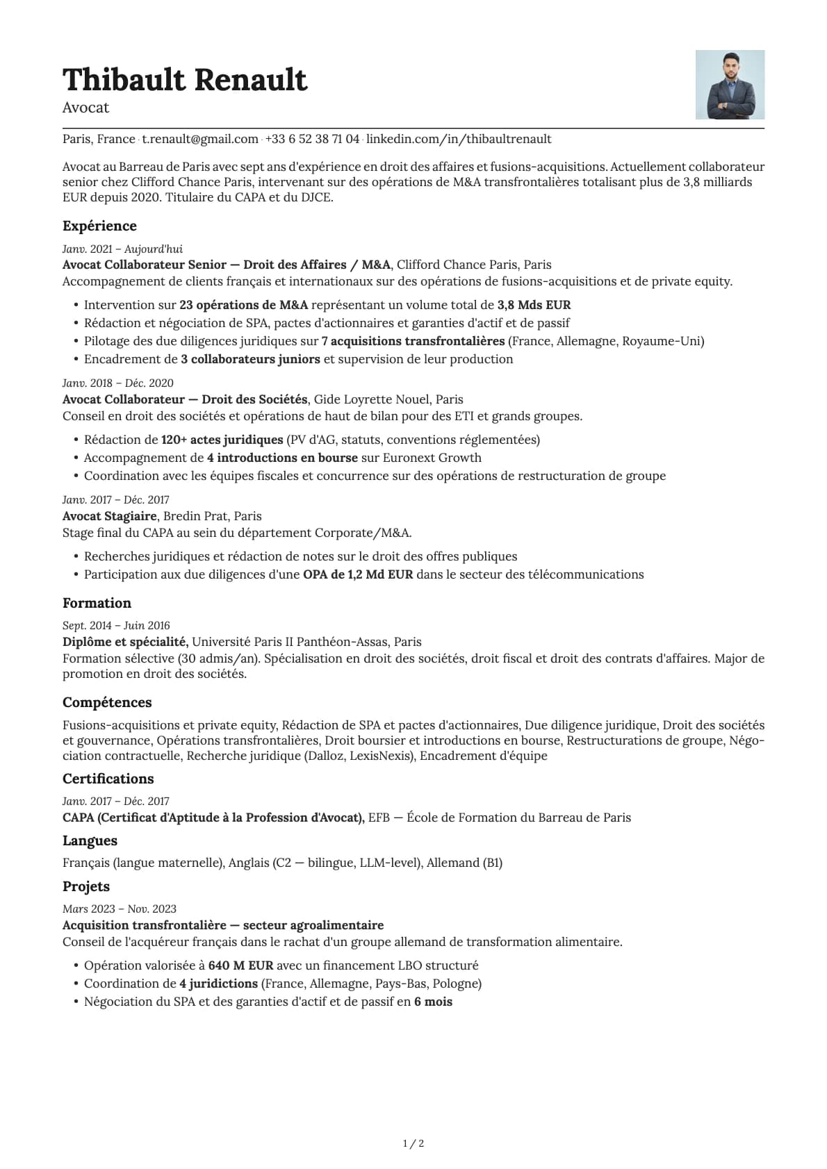 Avocat resume example