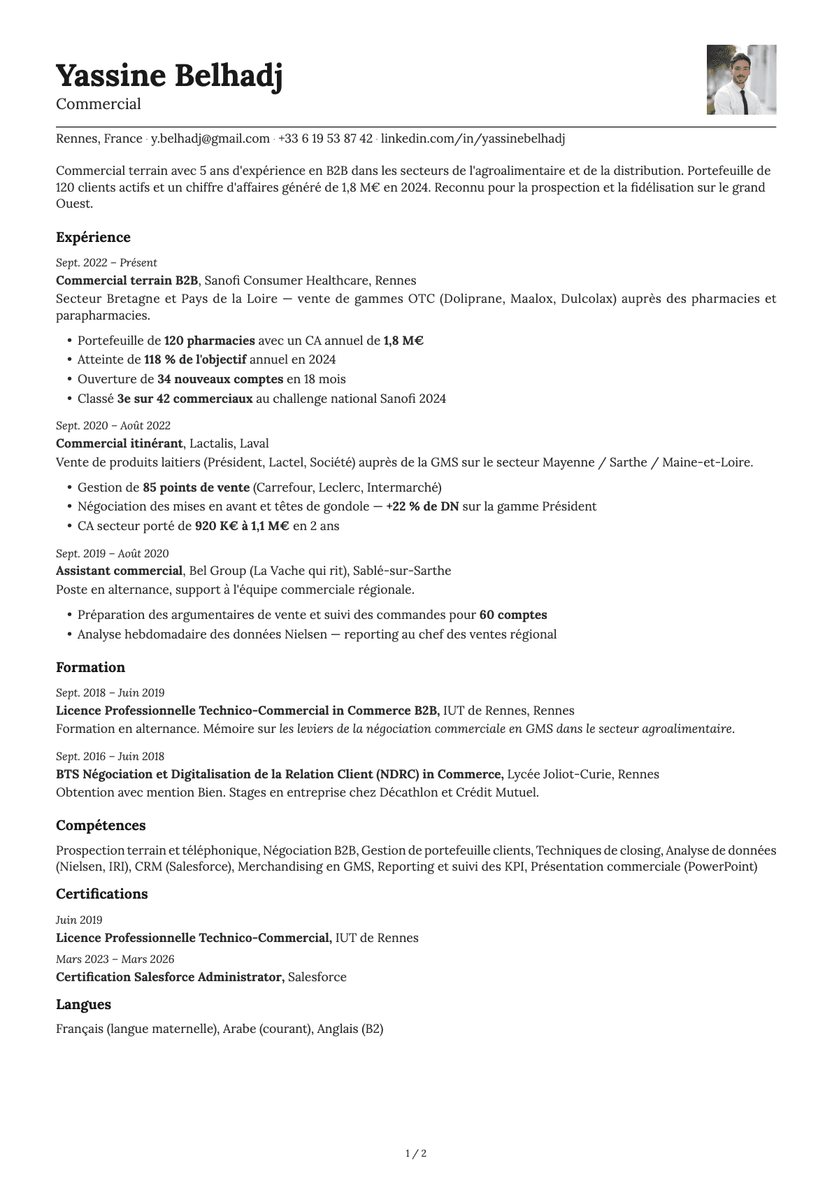Commercial resume example