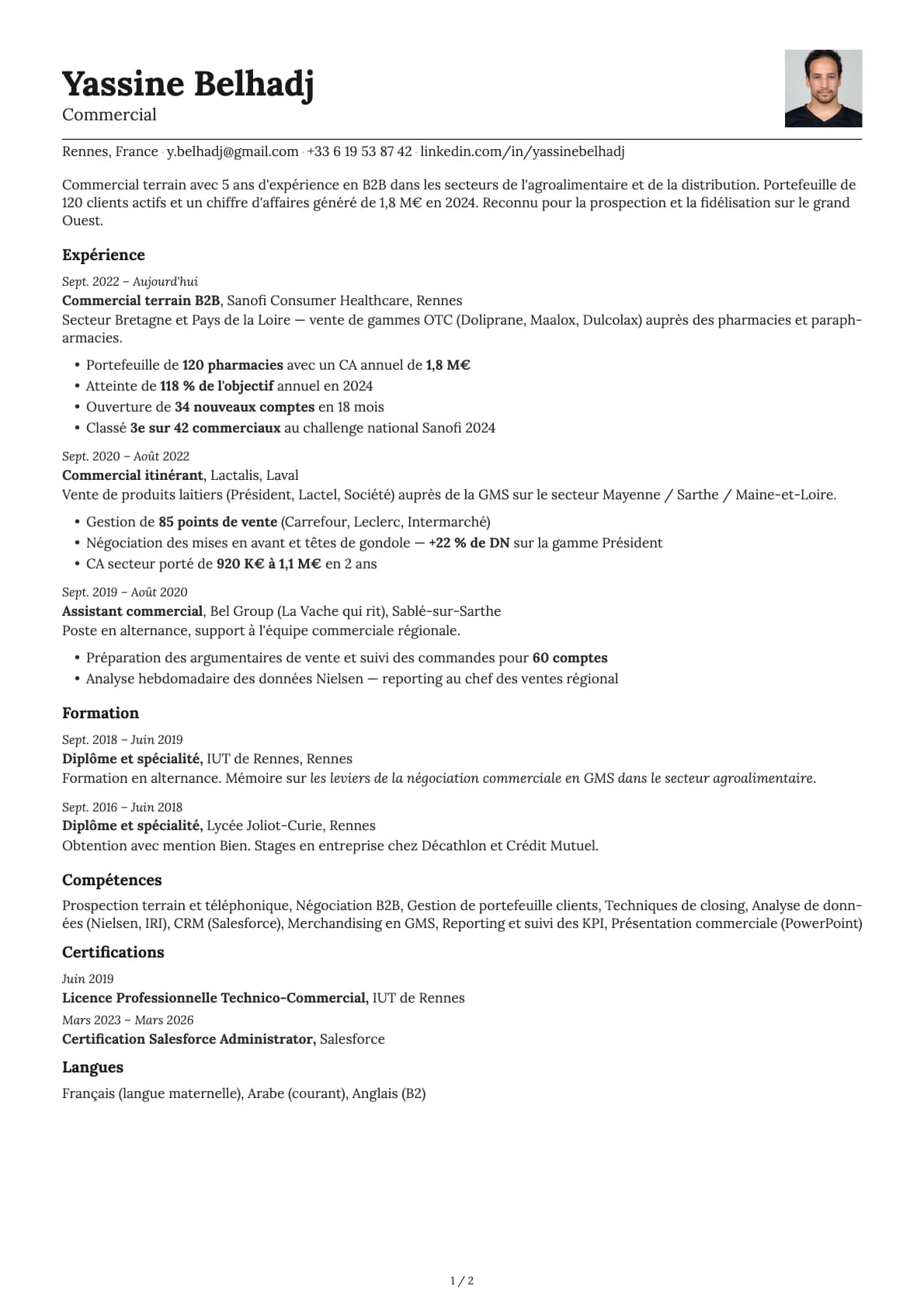 Commercial resume example