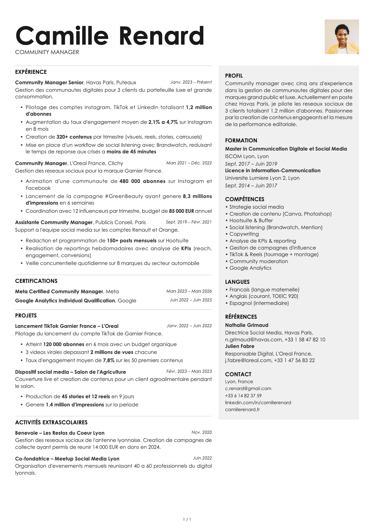 Community Manager resume example