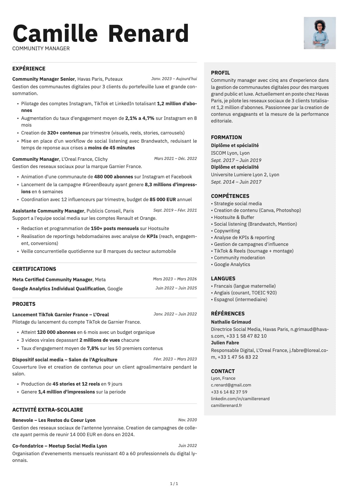 Community Manager resume example