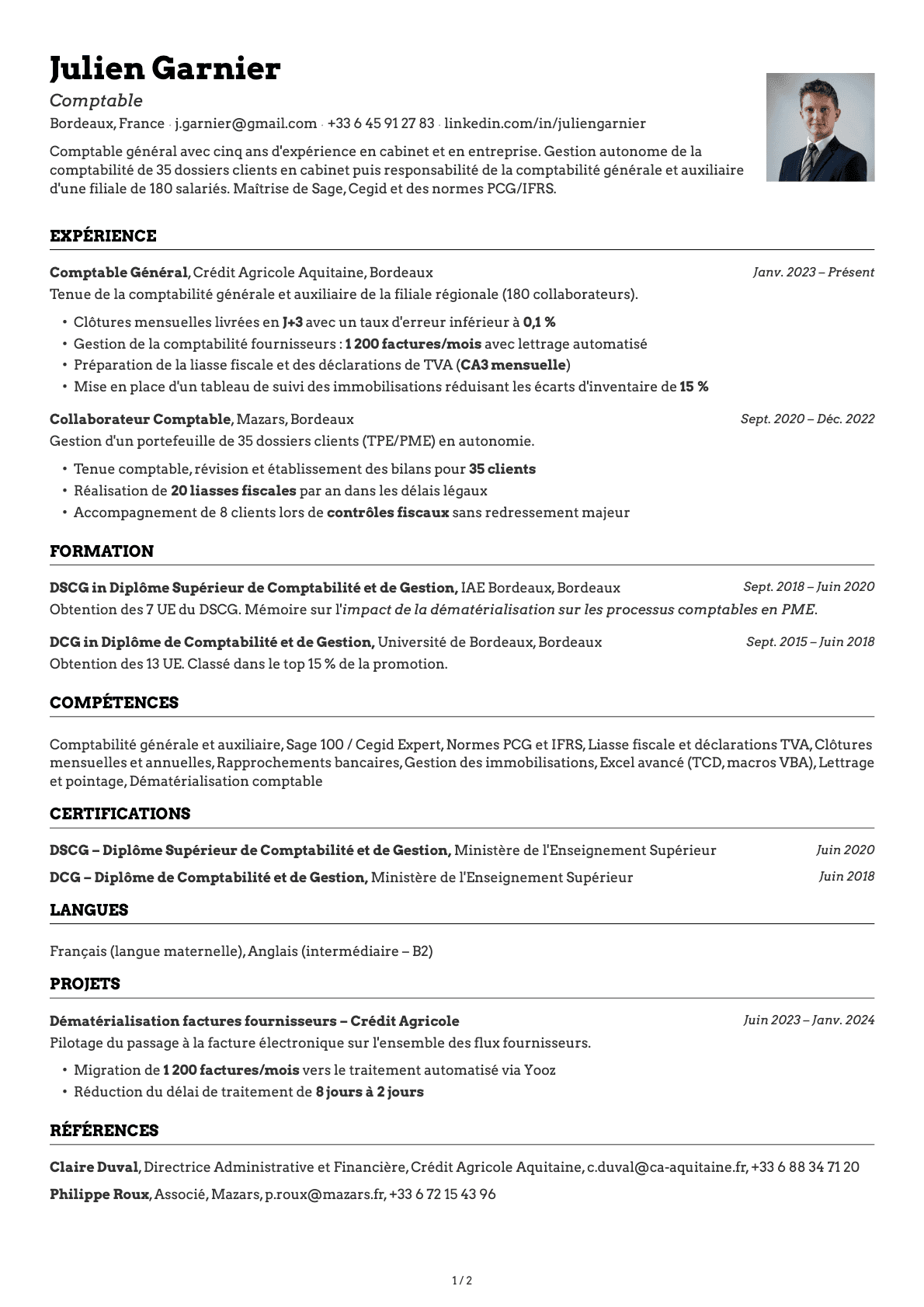 Comptable resume example