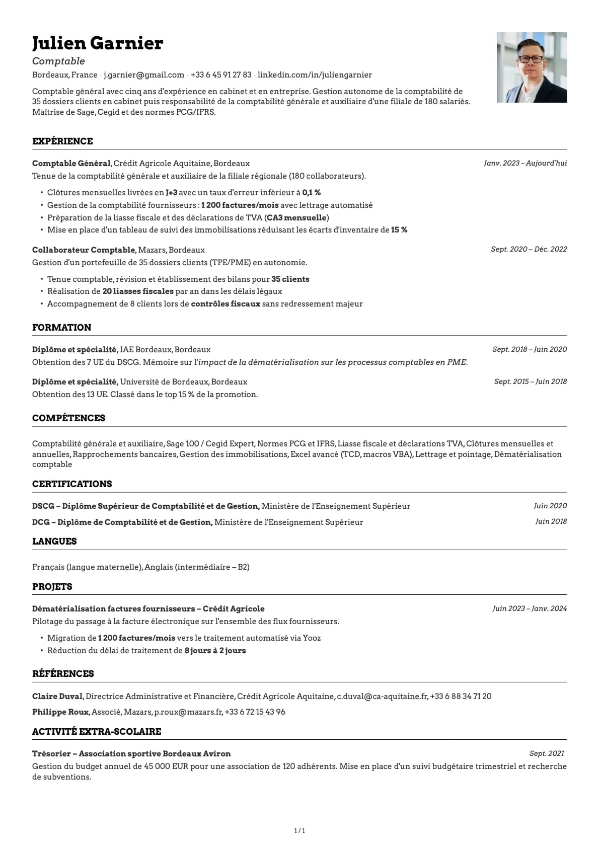Comptable resume example