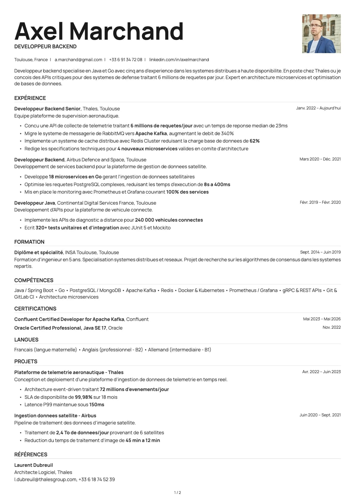 Développeur Backend resume example