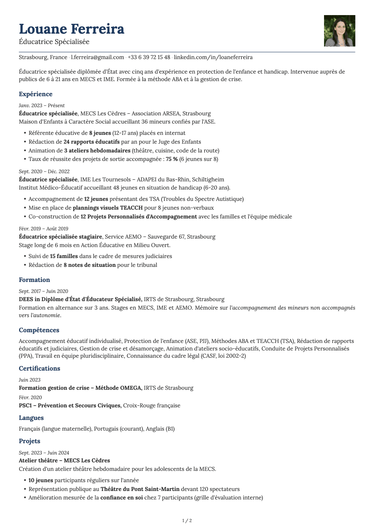 Éducateur Spécialisé resume example