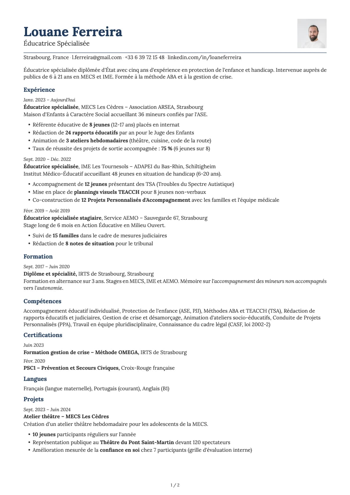 Éducateur Spécialisé resume example