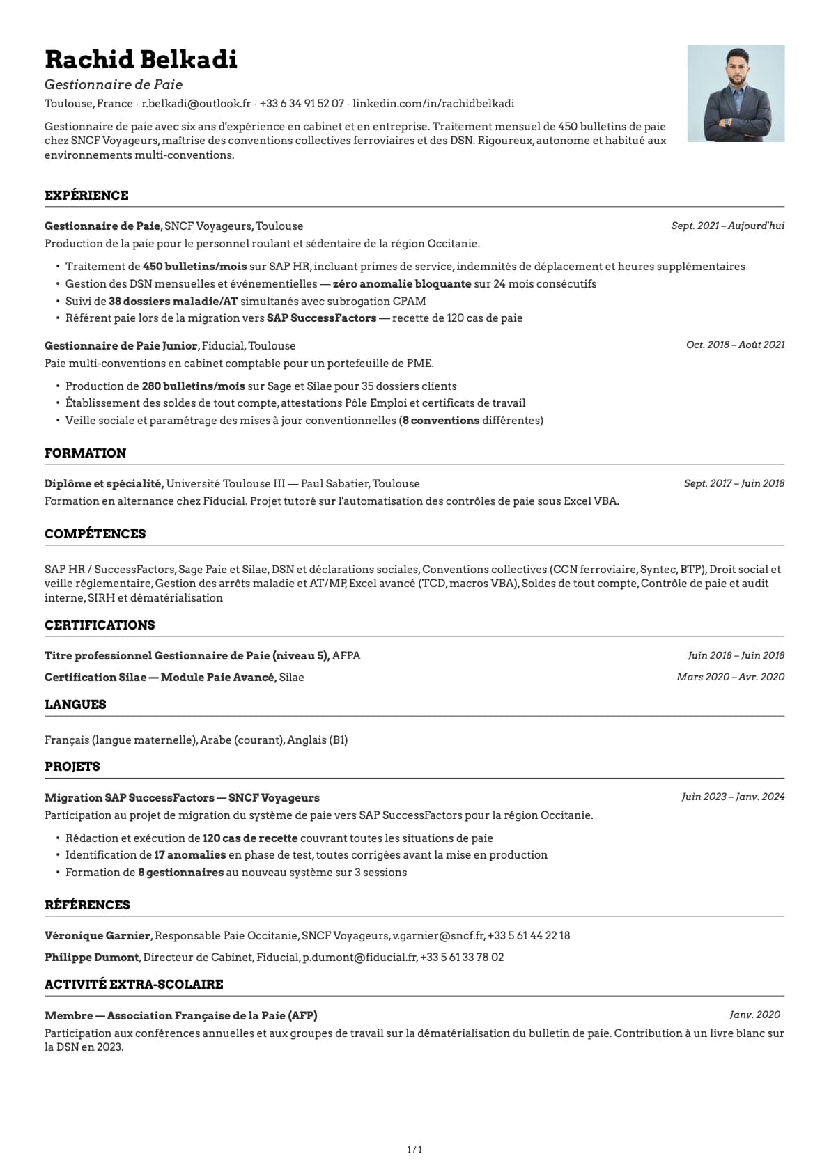 Gestionnaire de Paie resume example