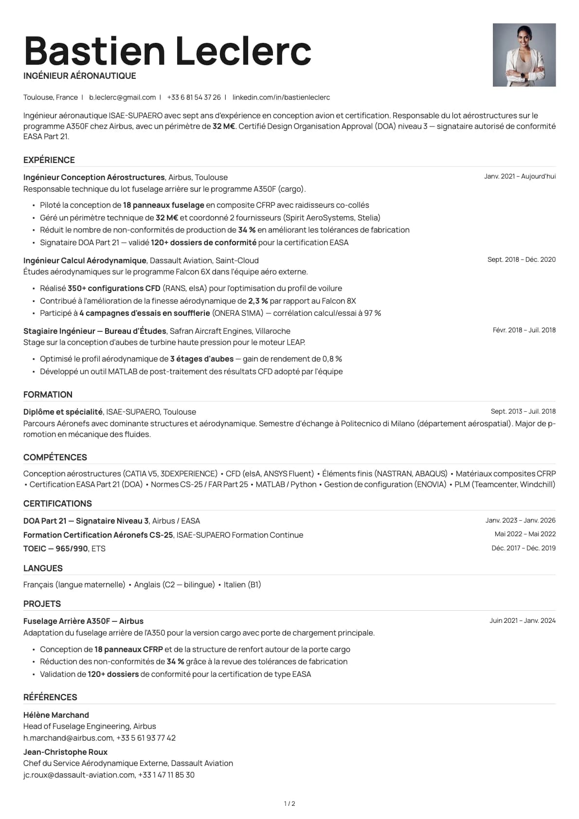 Ingénieur Aéronautique resume example