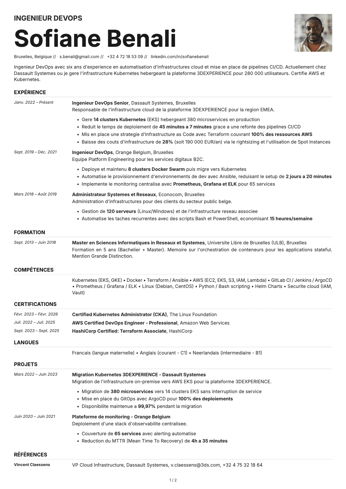 Ingénieur DevOps resume example