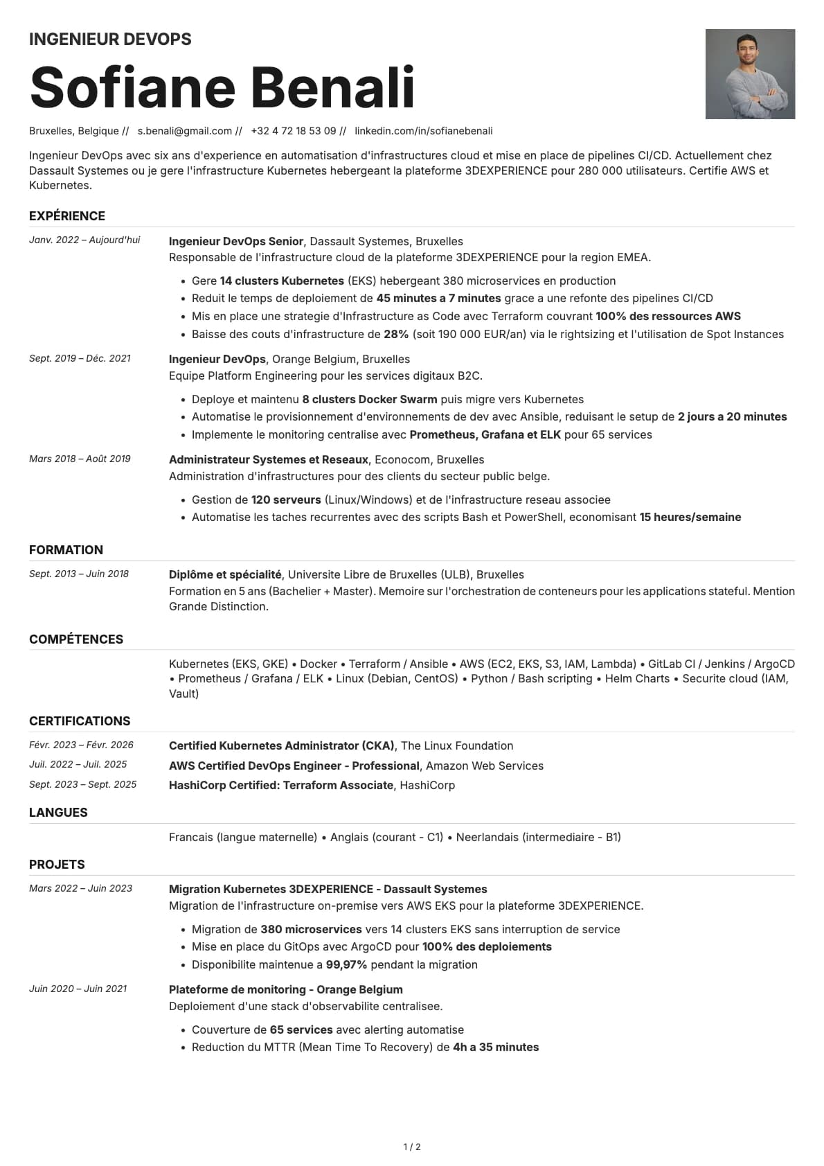 Ingénieur DevOps resume example