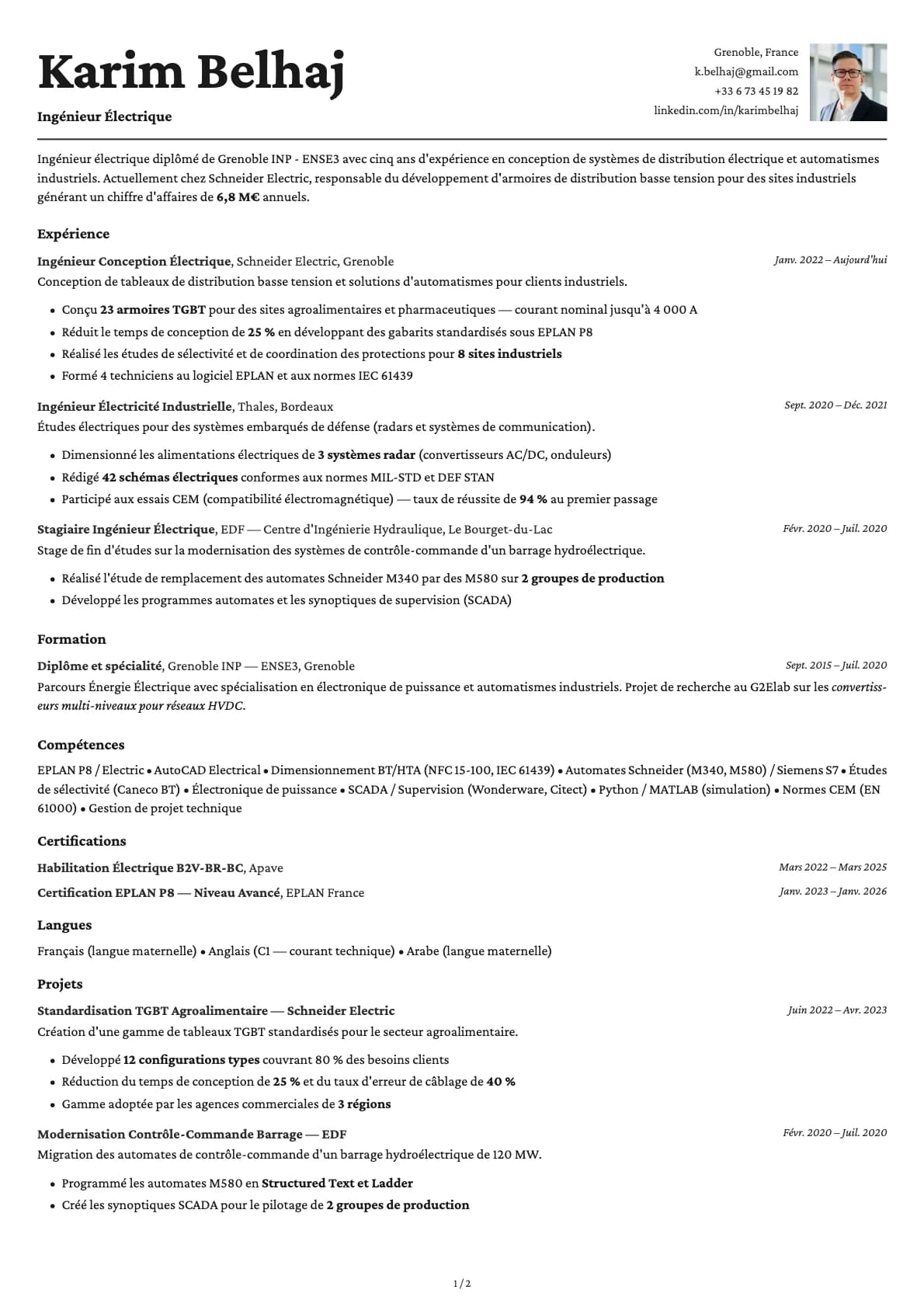 Ingénieur Électrique resume example