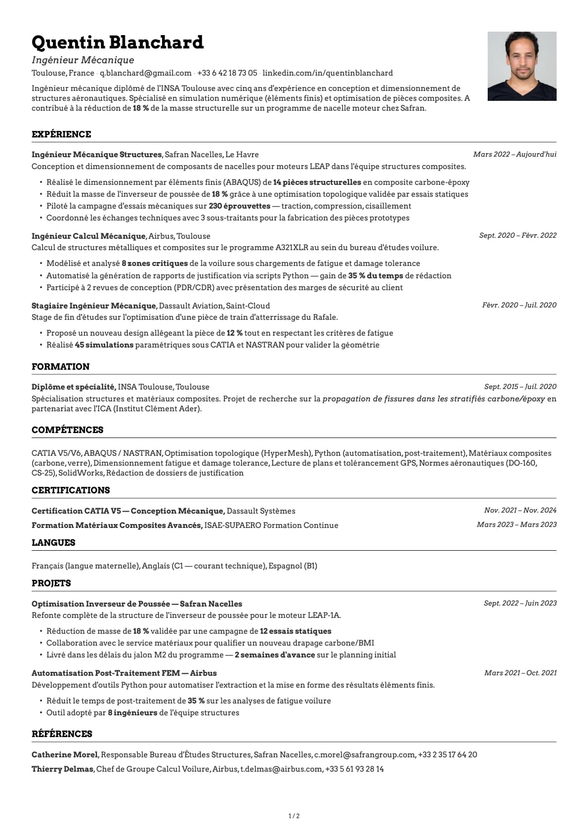 Ingénieur Mécanique resume example