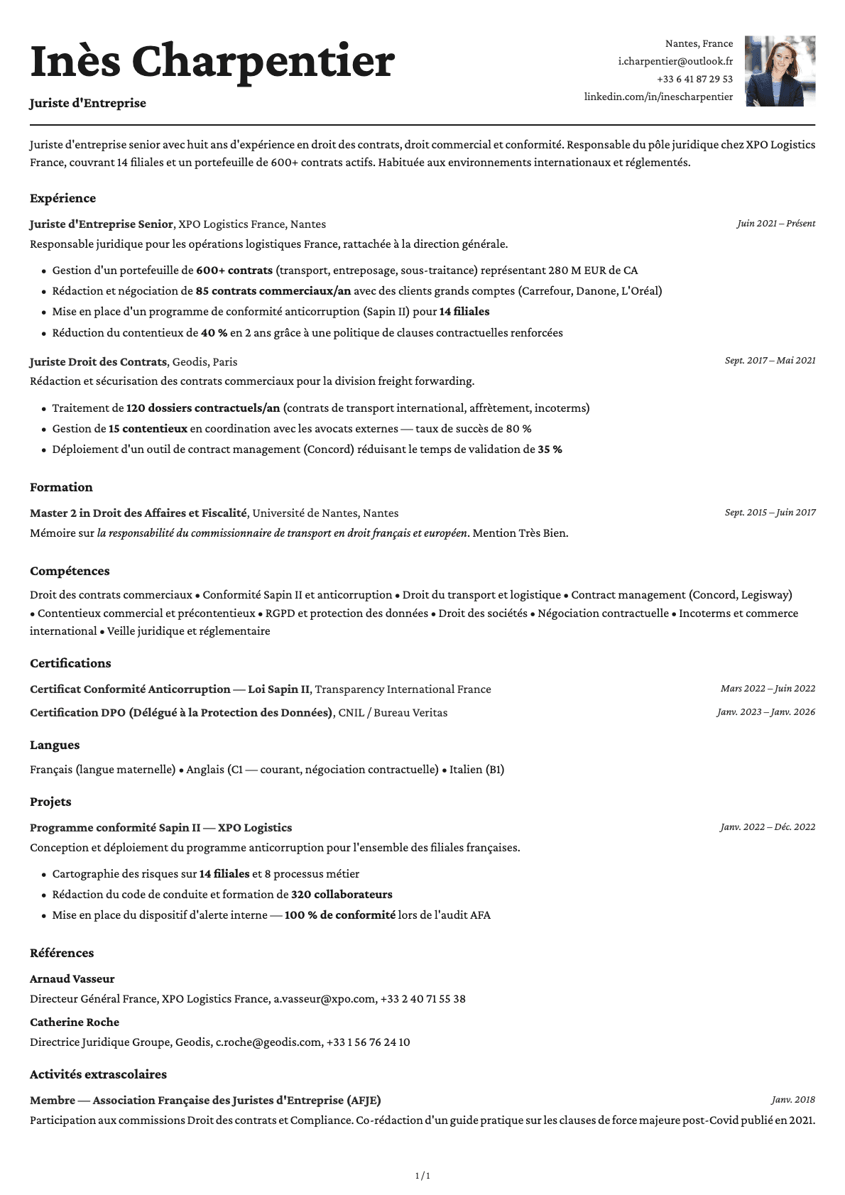 Juriste d'Entreprise resume example