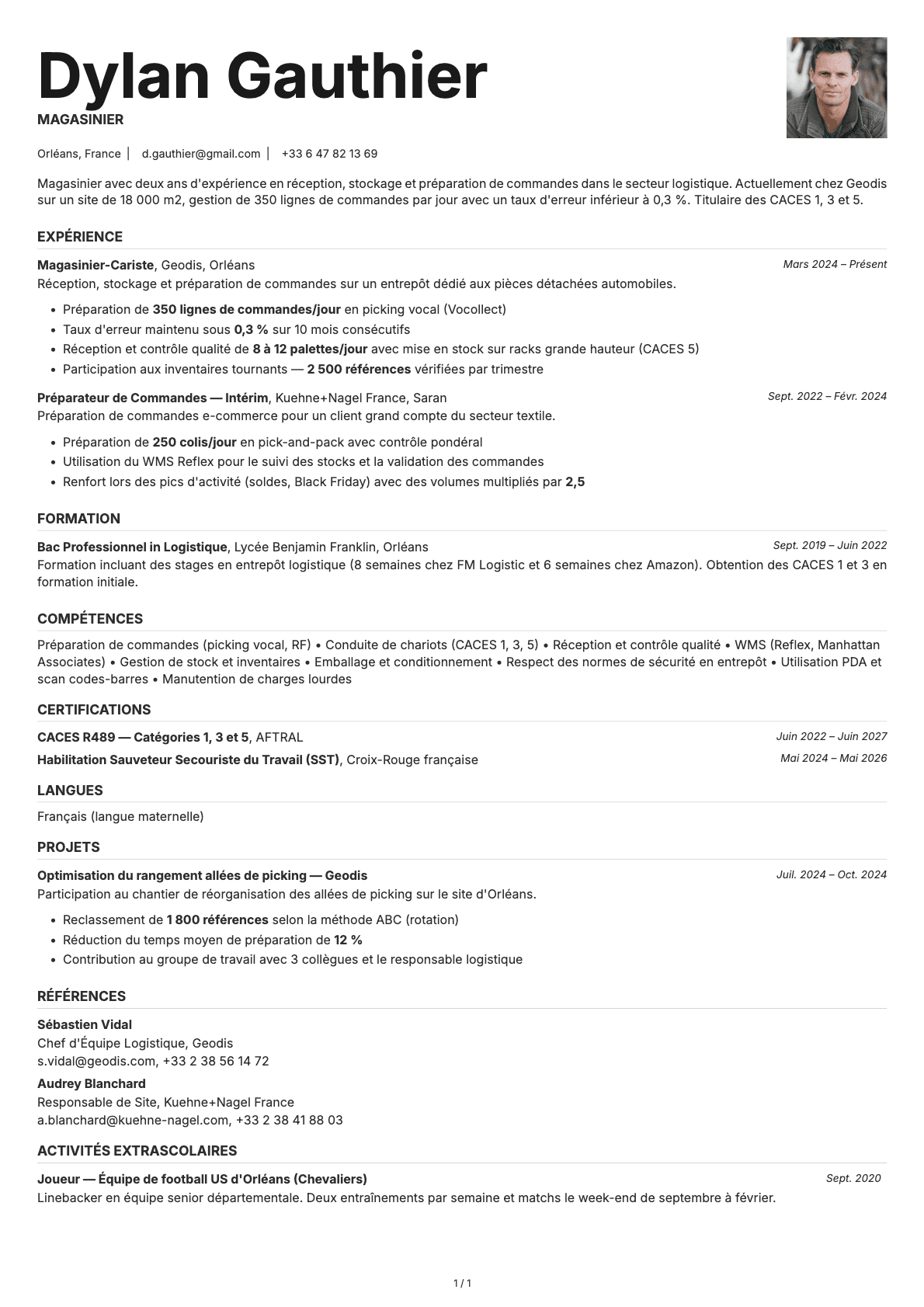 Magasinier resume example