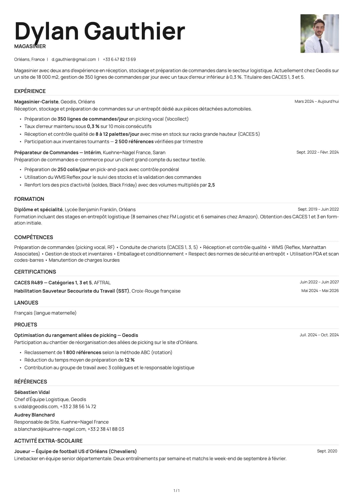 Magasinier resume example