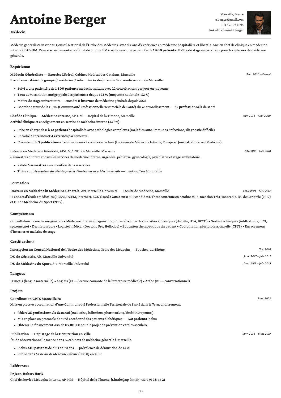 Médecin resume example