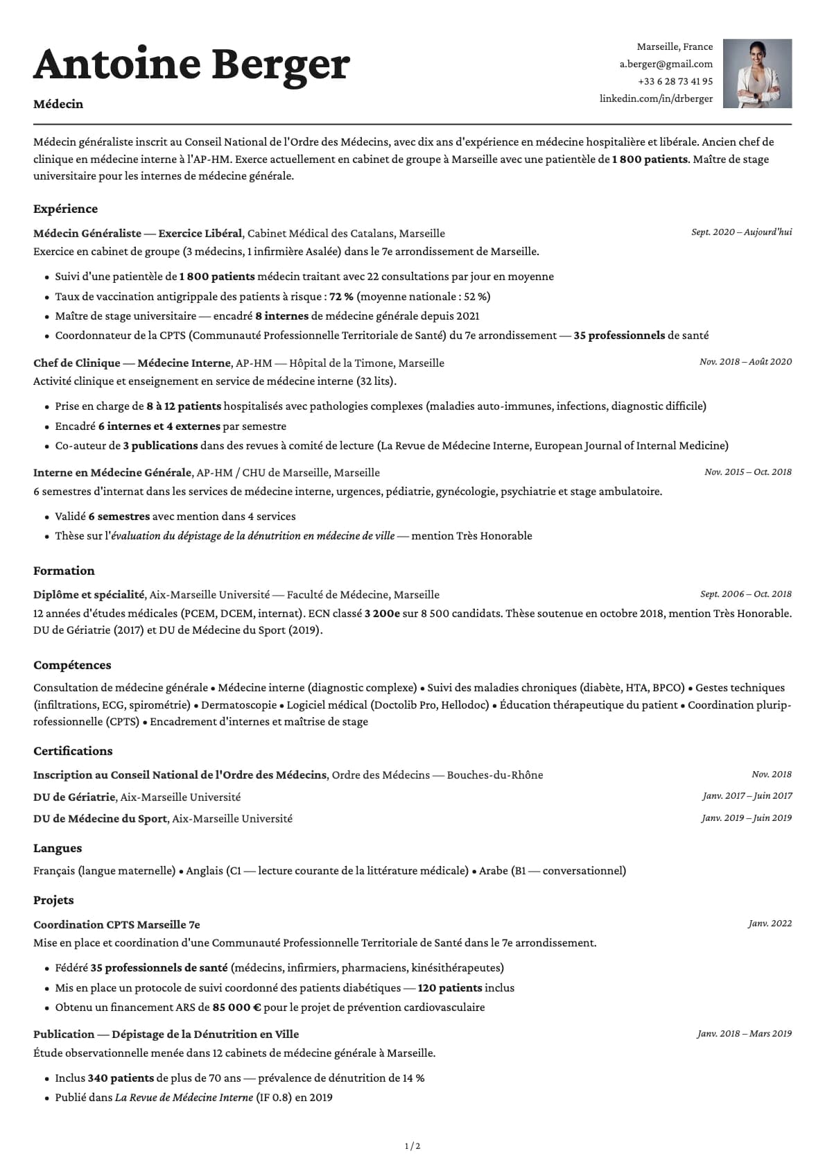 Medecin resume example