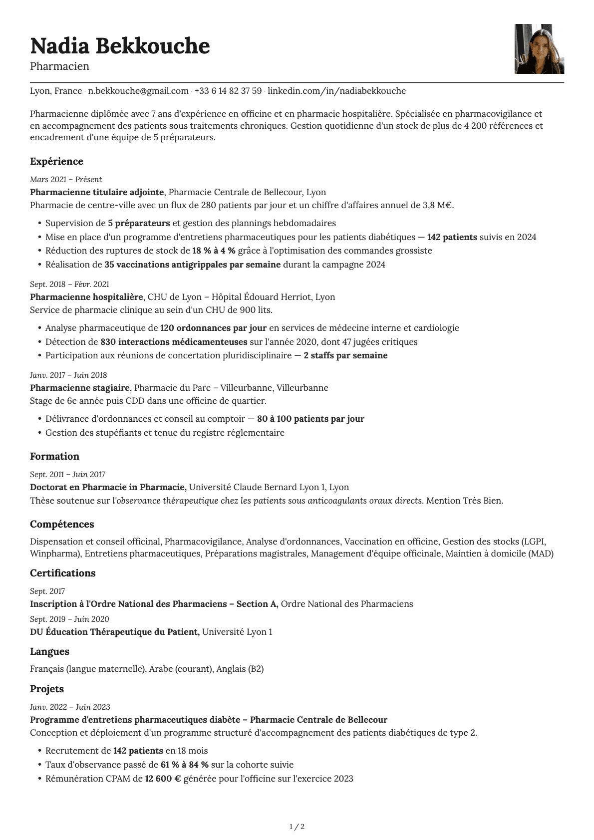 Pharmacien resume example