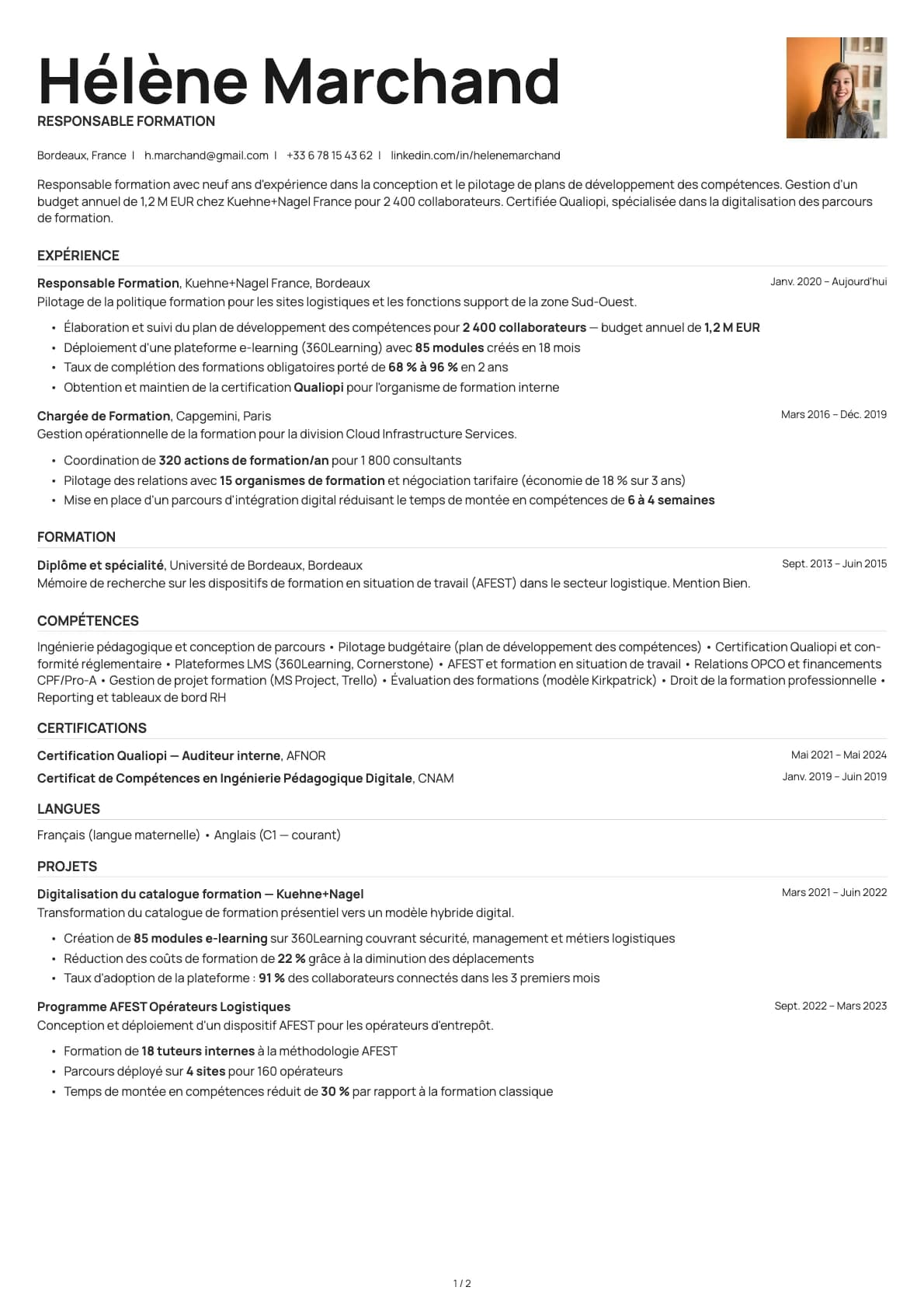Responsable Formation resume example