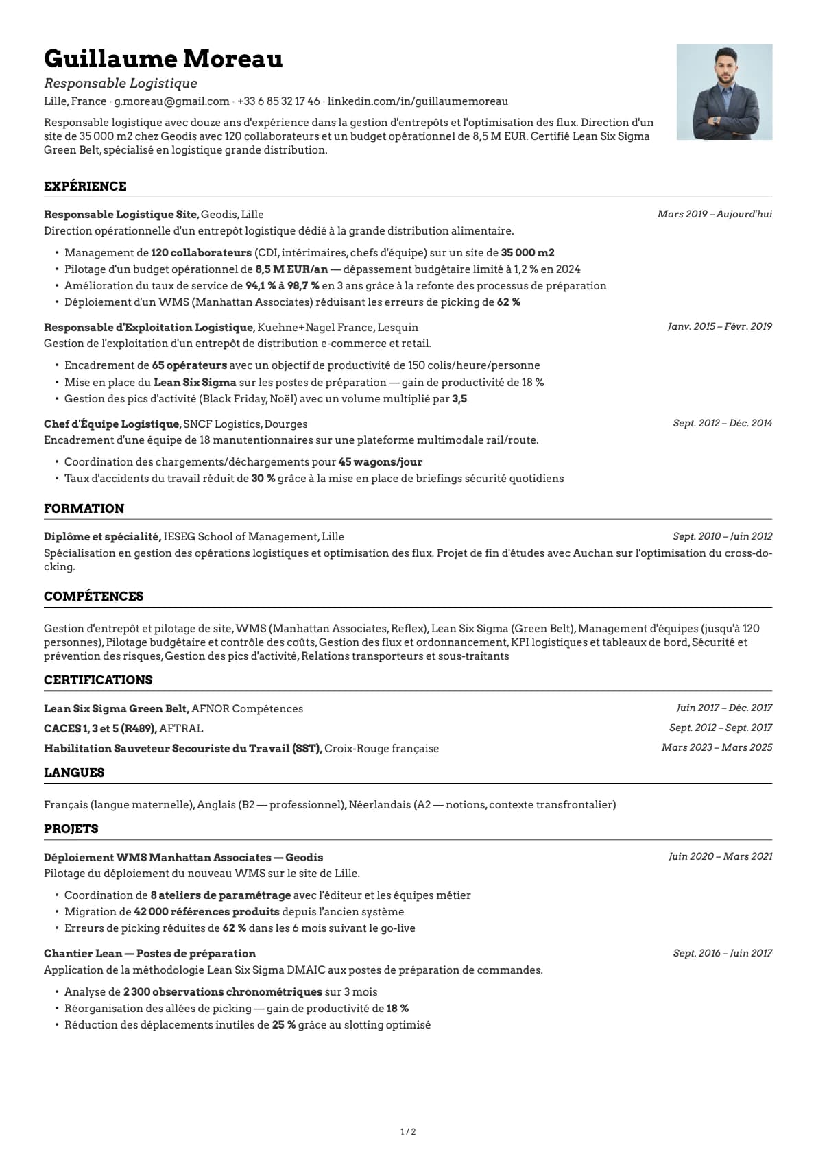 Responsable Logistique resume example