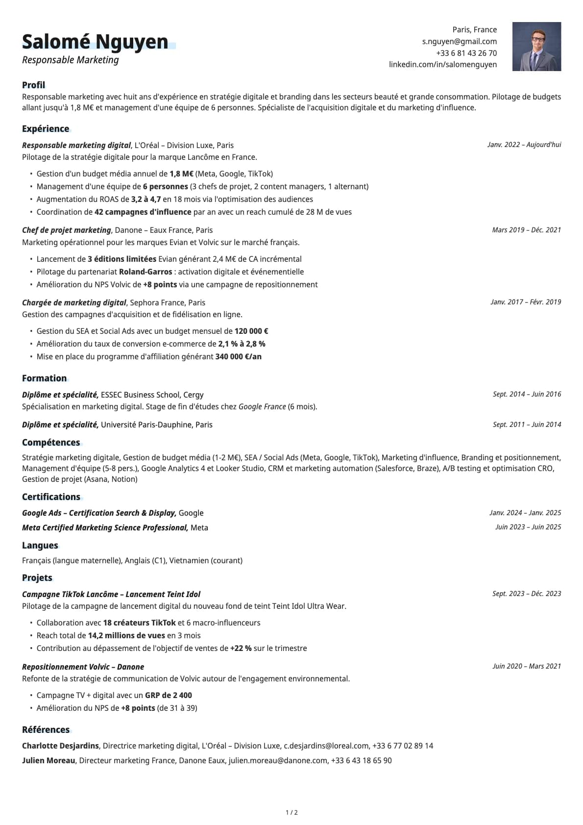 Responsable Marketing resume example