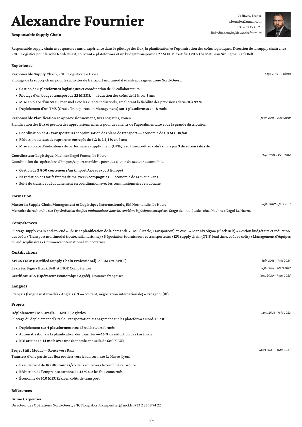 Responsable Supply Chain resume example