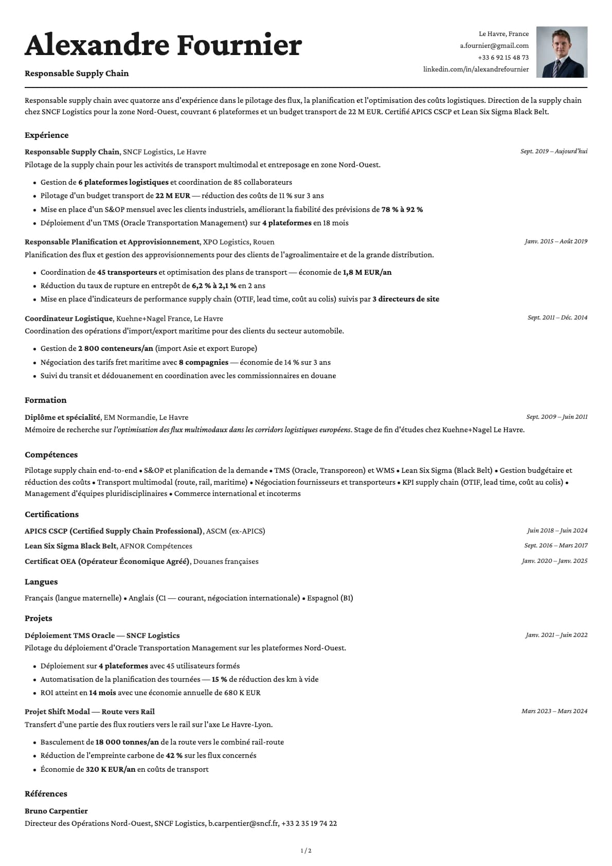 Responsable Supply Chain resume example