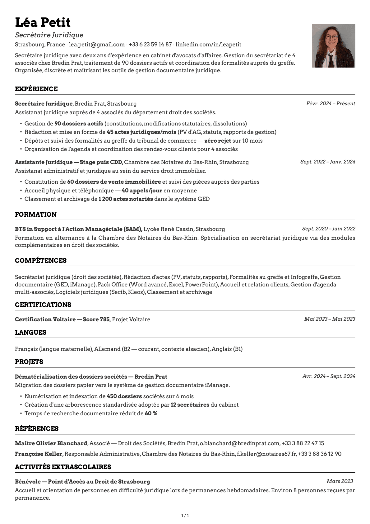 Secrétaire Juridique resume example