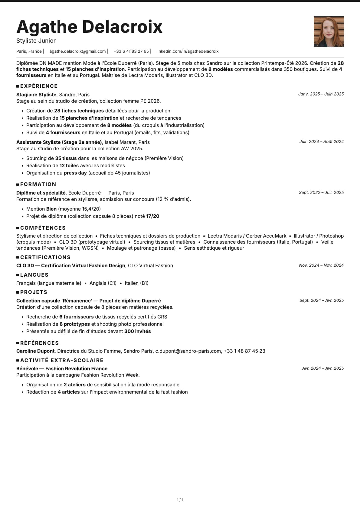 Styliste Junior resume example