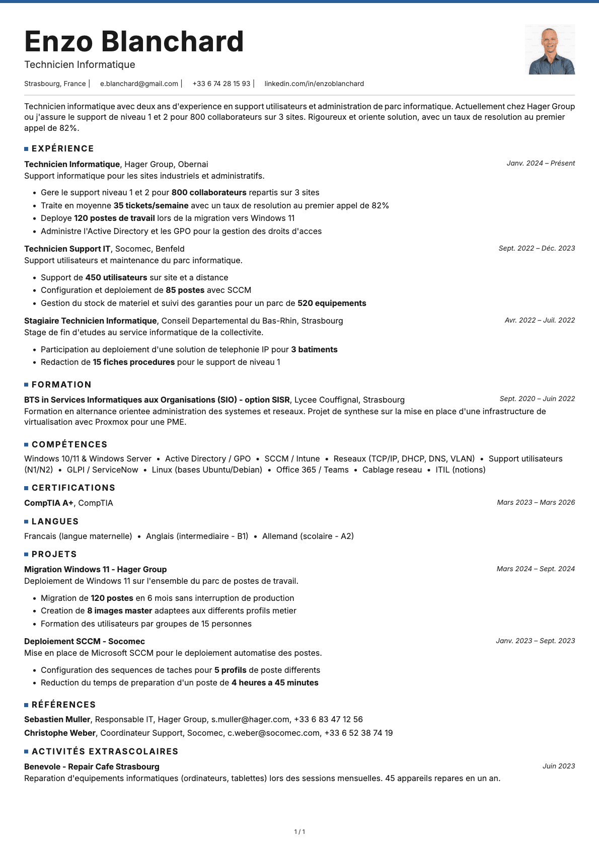 Technicien Informatique resume example
