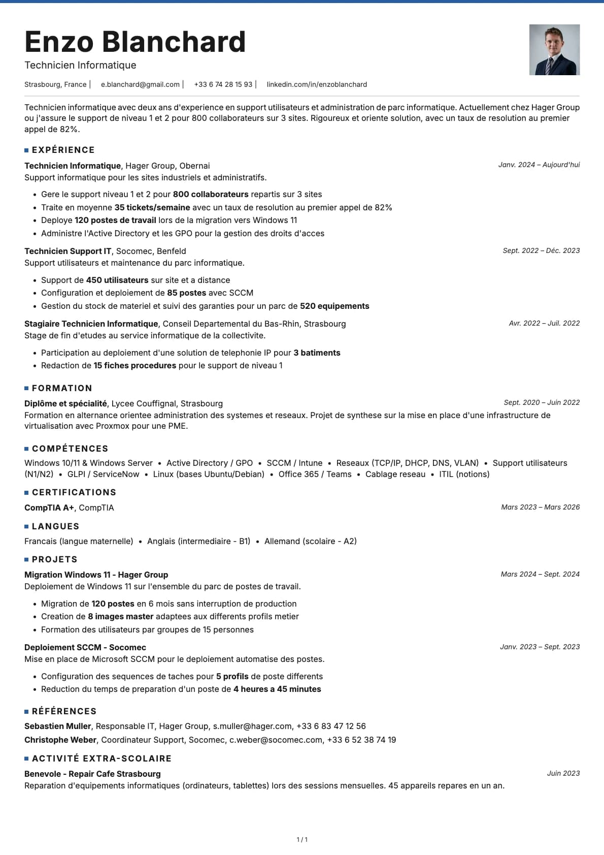 Technicien Informatique resume example