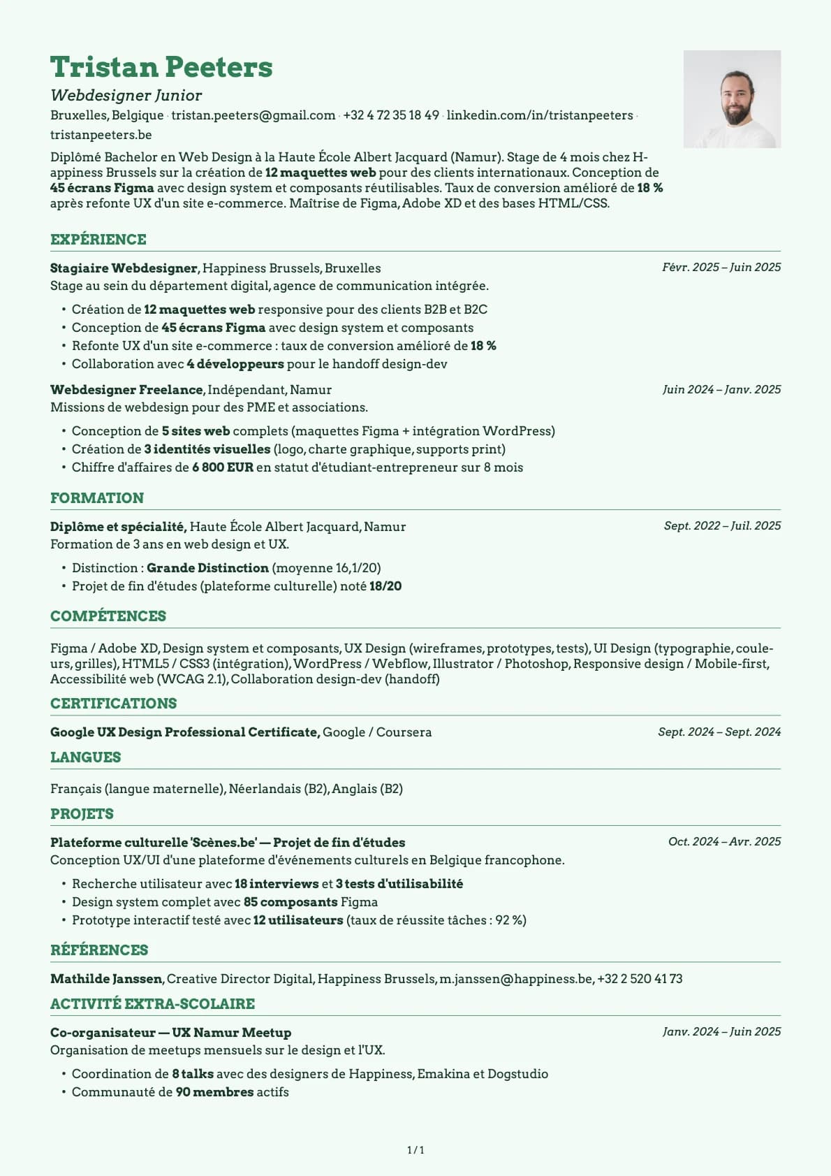 Webdesigner Junior resume example