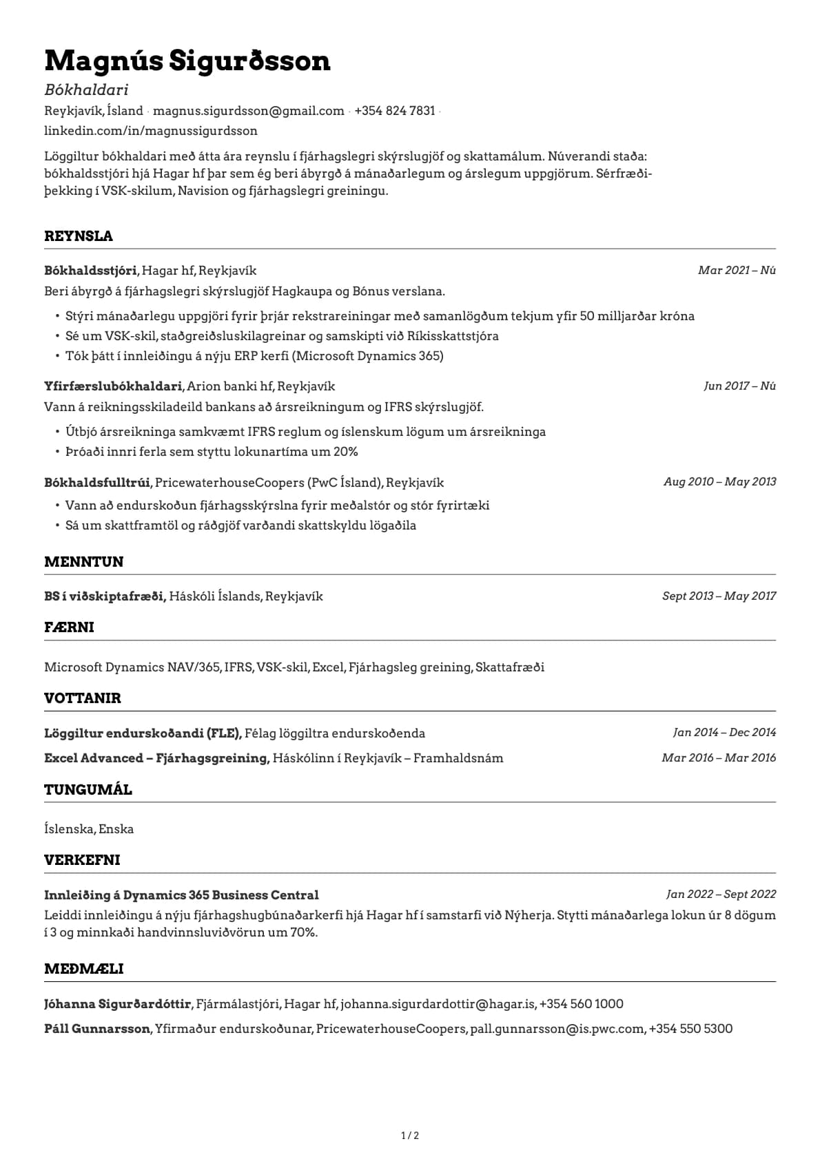 Bókhaldari resume example