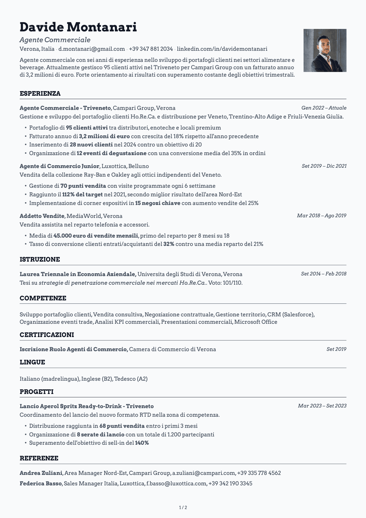 Agente Commerciale resume example