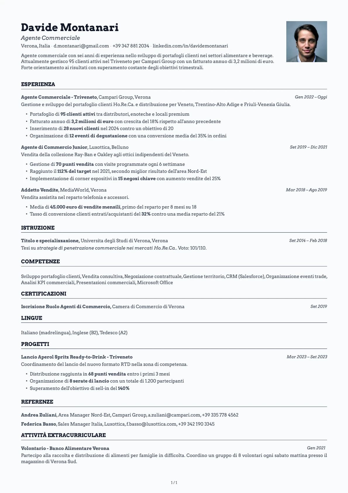 Agente Commerciale resume example