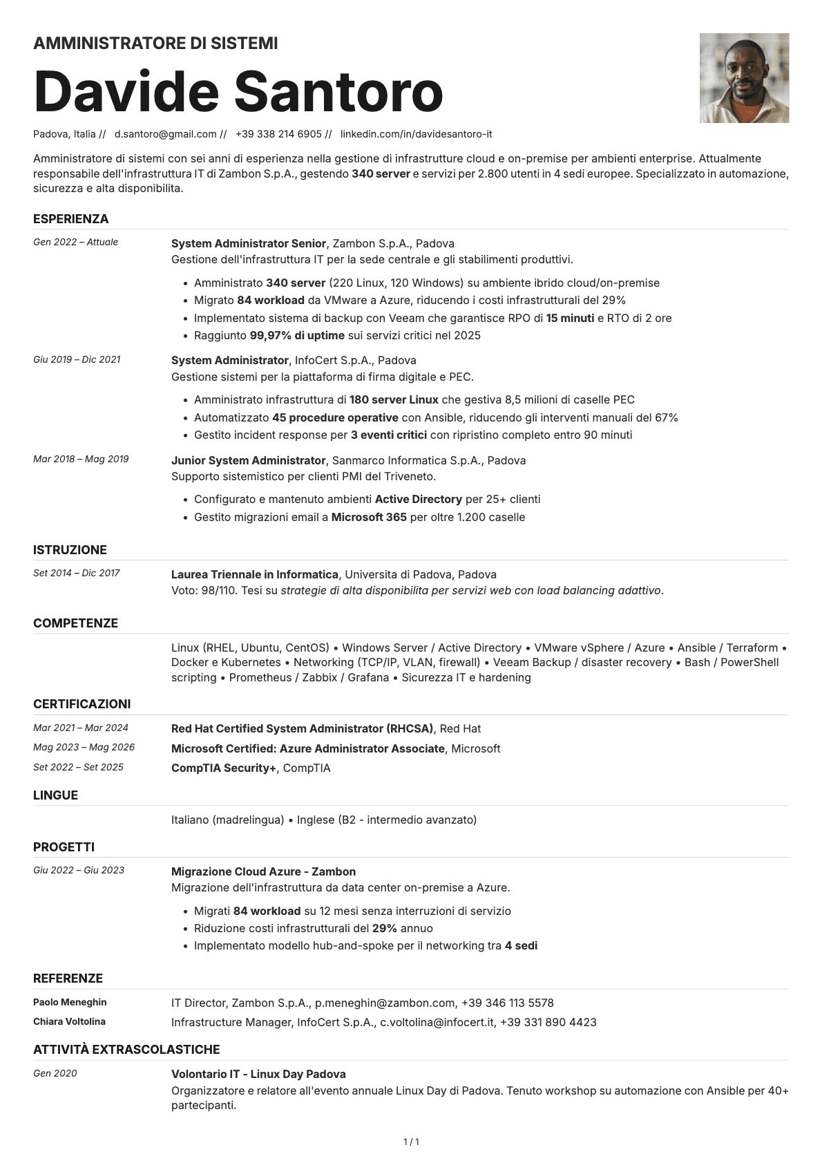 Amministratore di Sistemi resume example