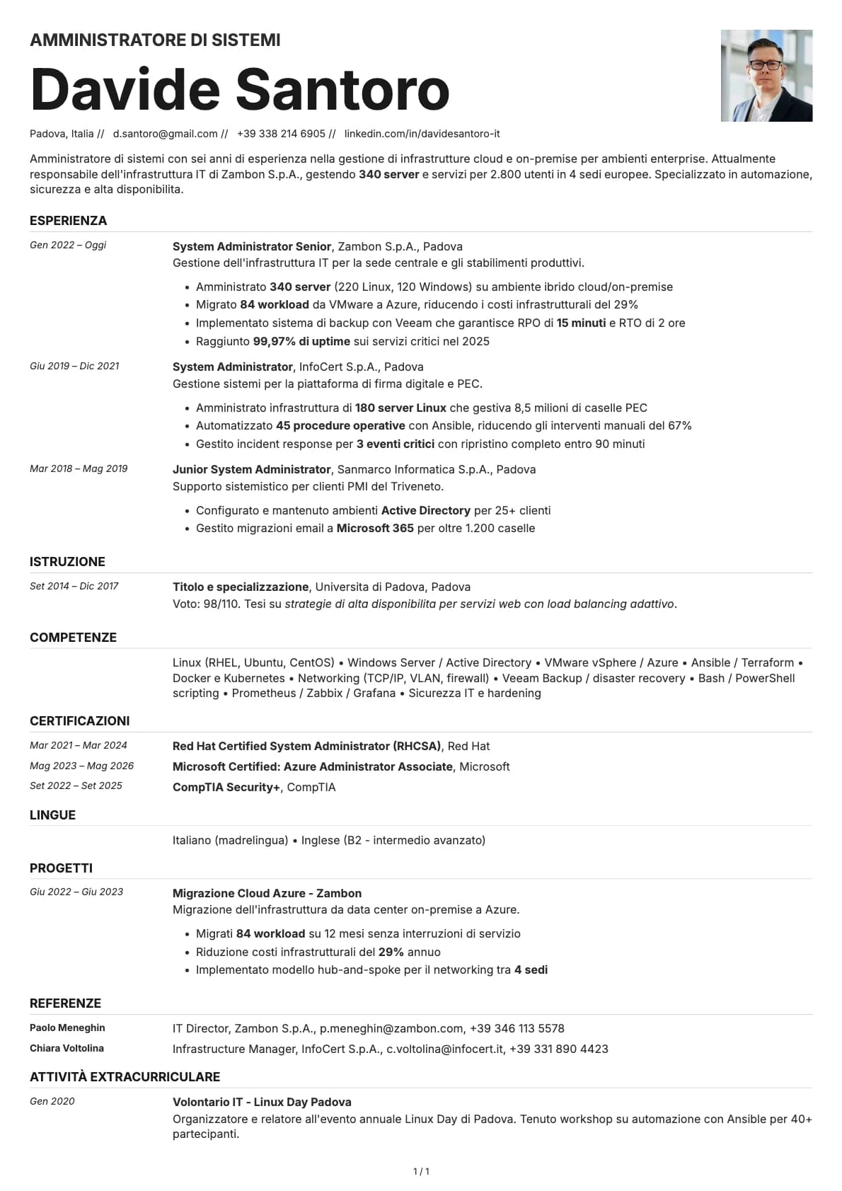 Amministratore di Sistemi resume example