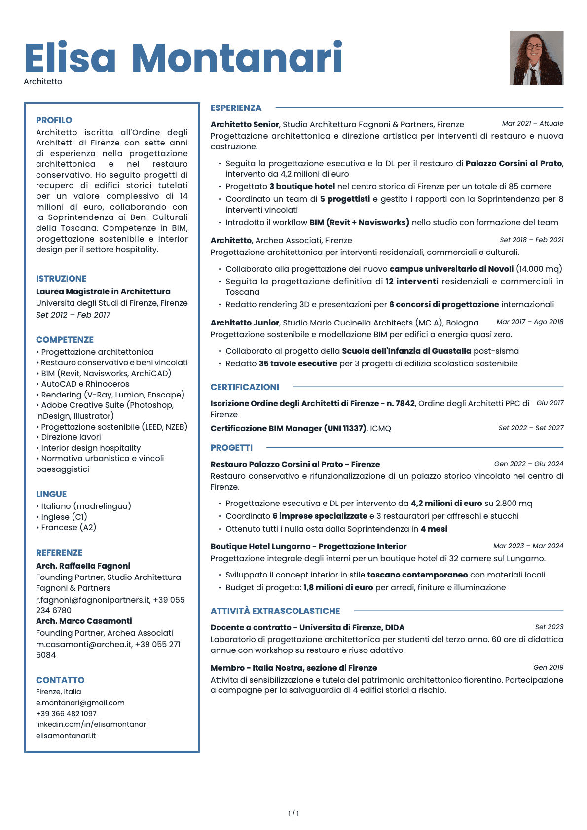 Architetto resume example