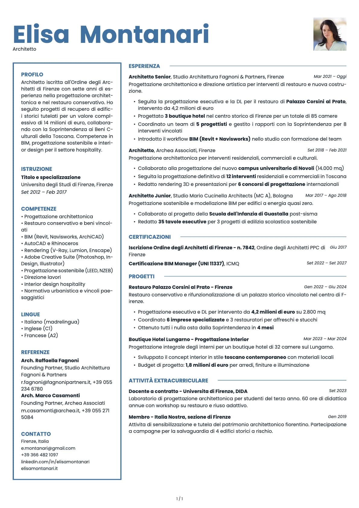 Architetto resume example