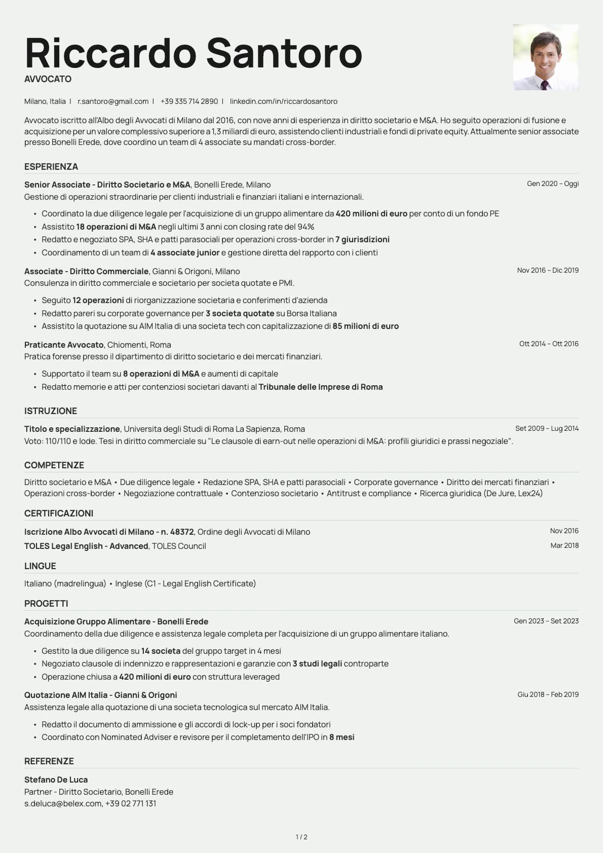 Avvocato resume example