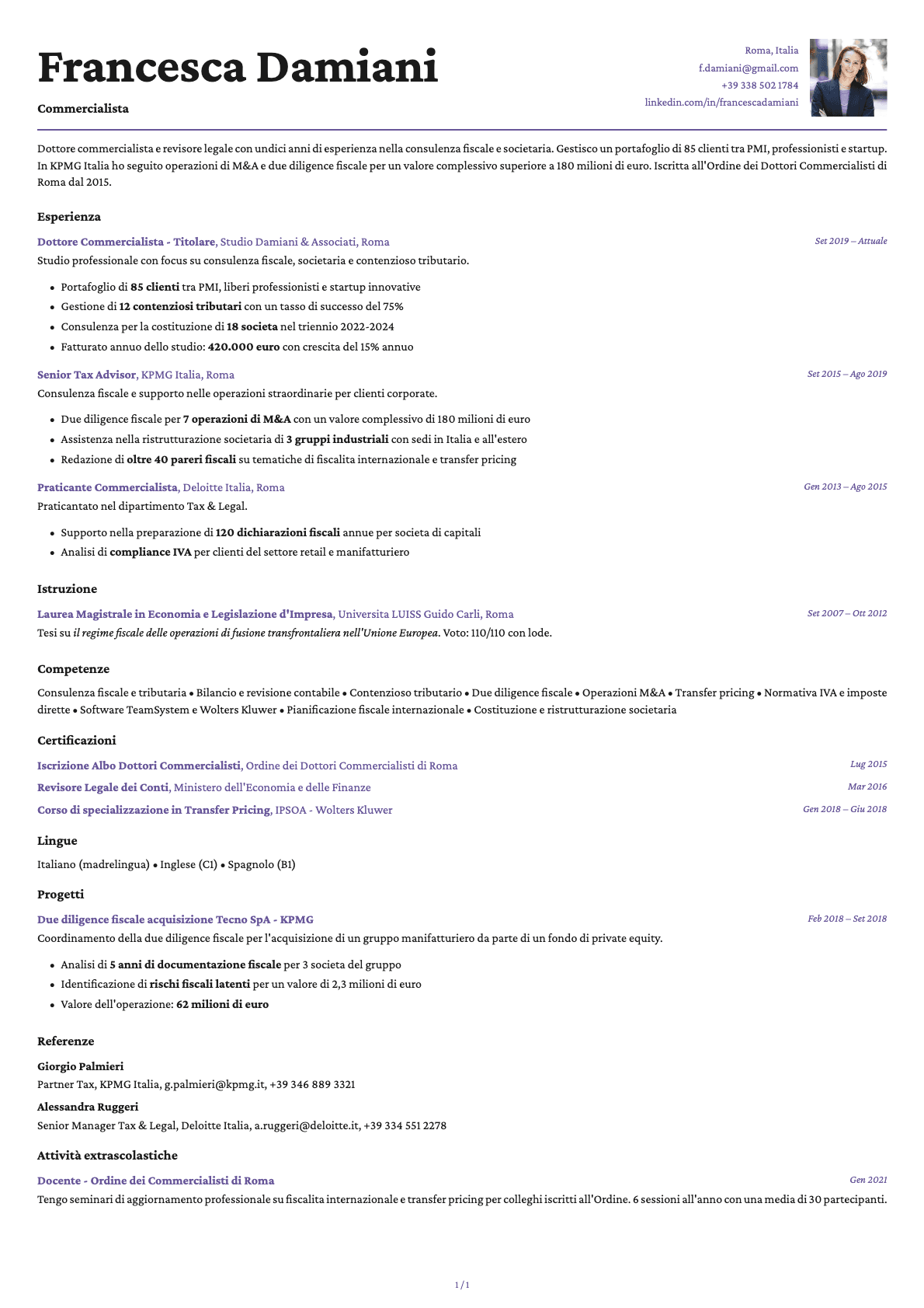 Commercialista resume example