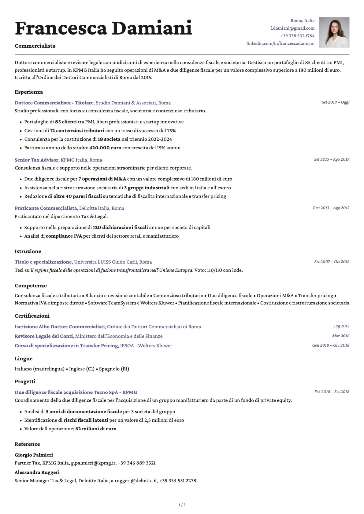 Commercialista resume example