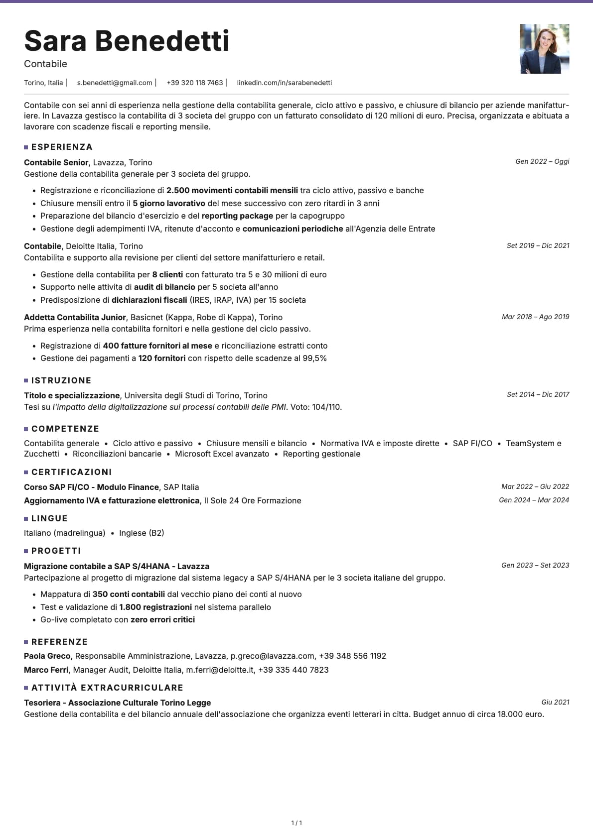 Contabile resume example