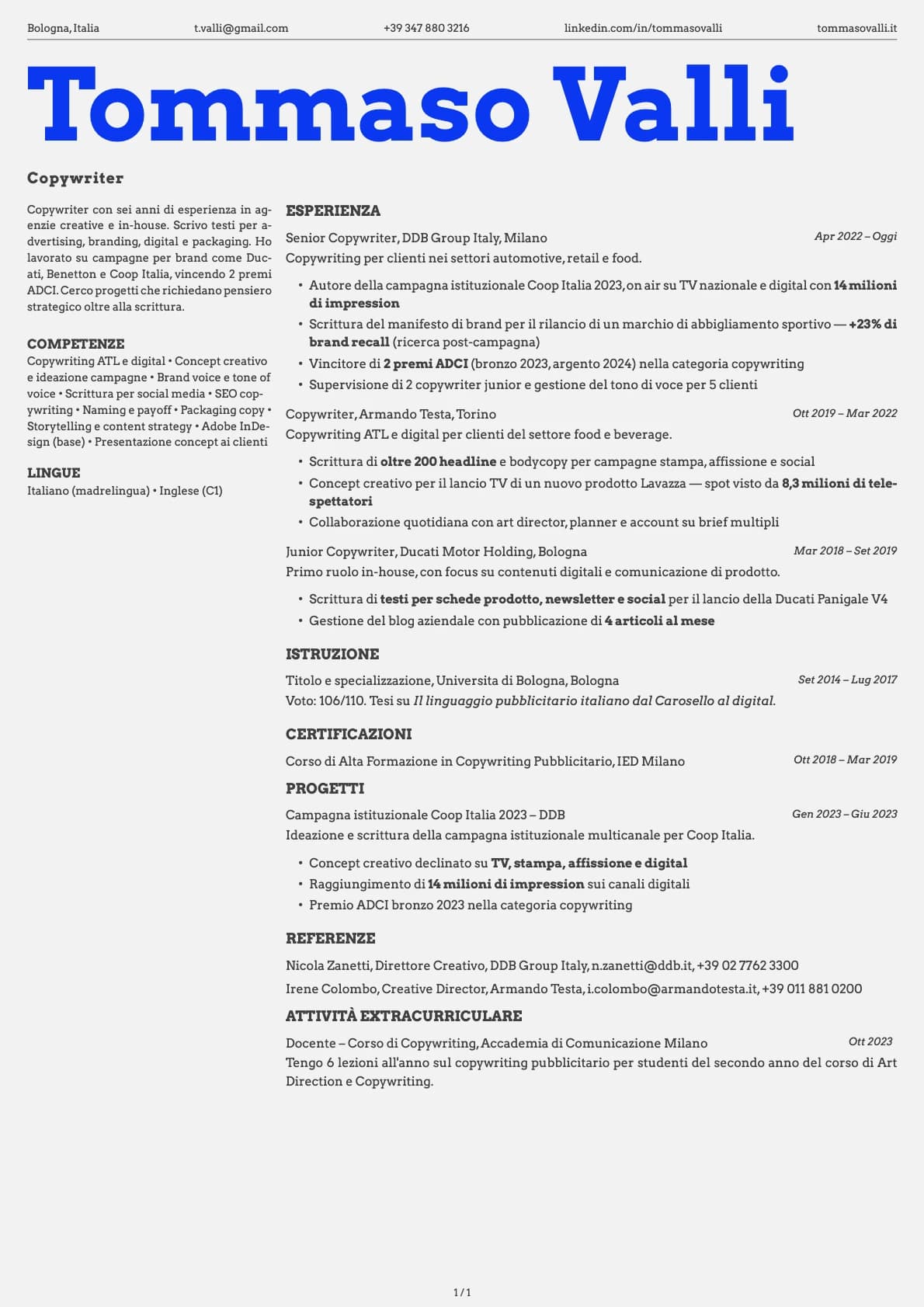 Copywriter resume example