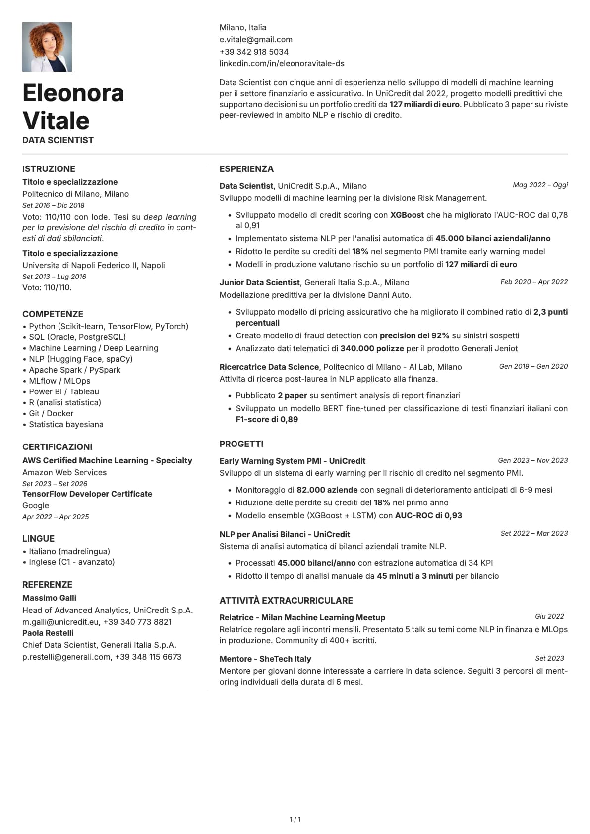 Scienziato dei dati resume example