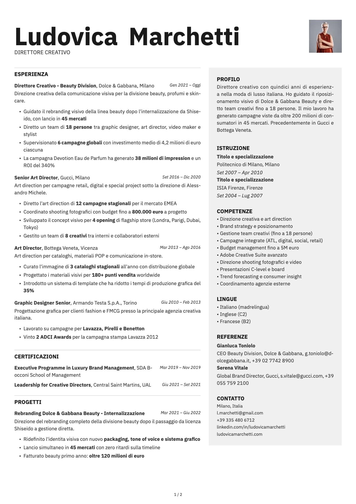 Direttore Creativo resume example