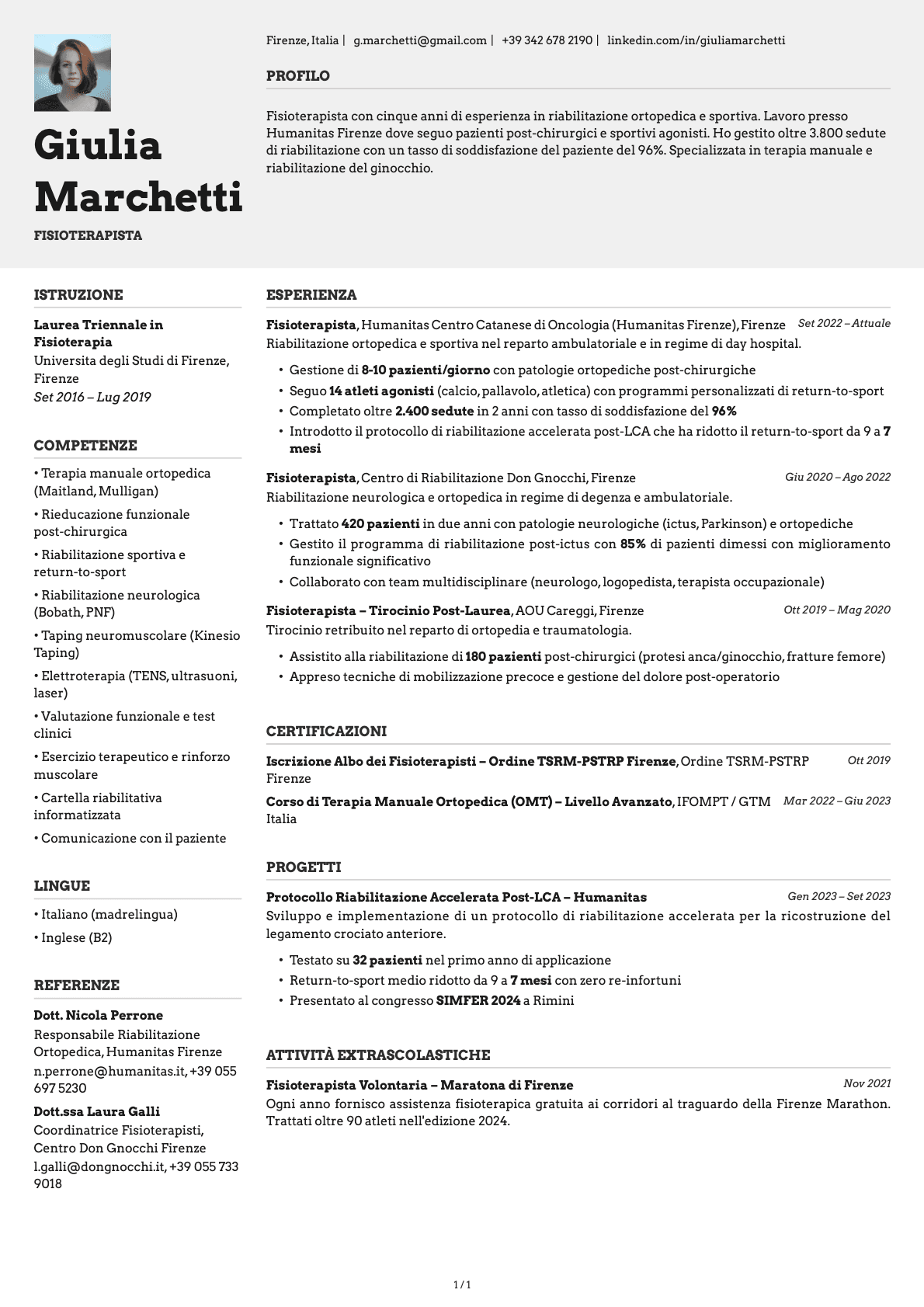 Fisioterapista resume example