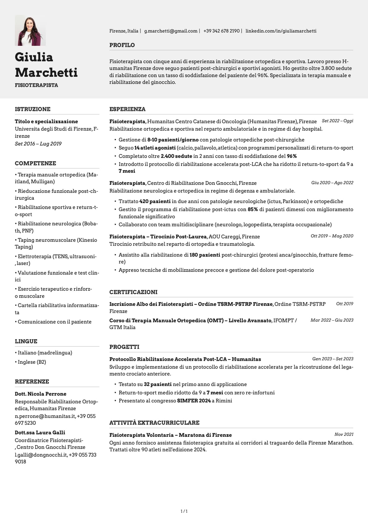 Fisioterapista resume example
