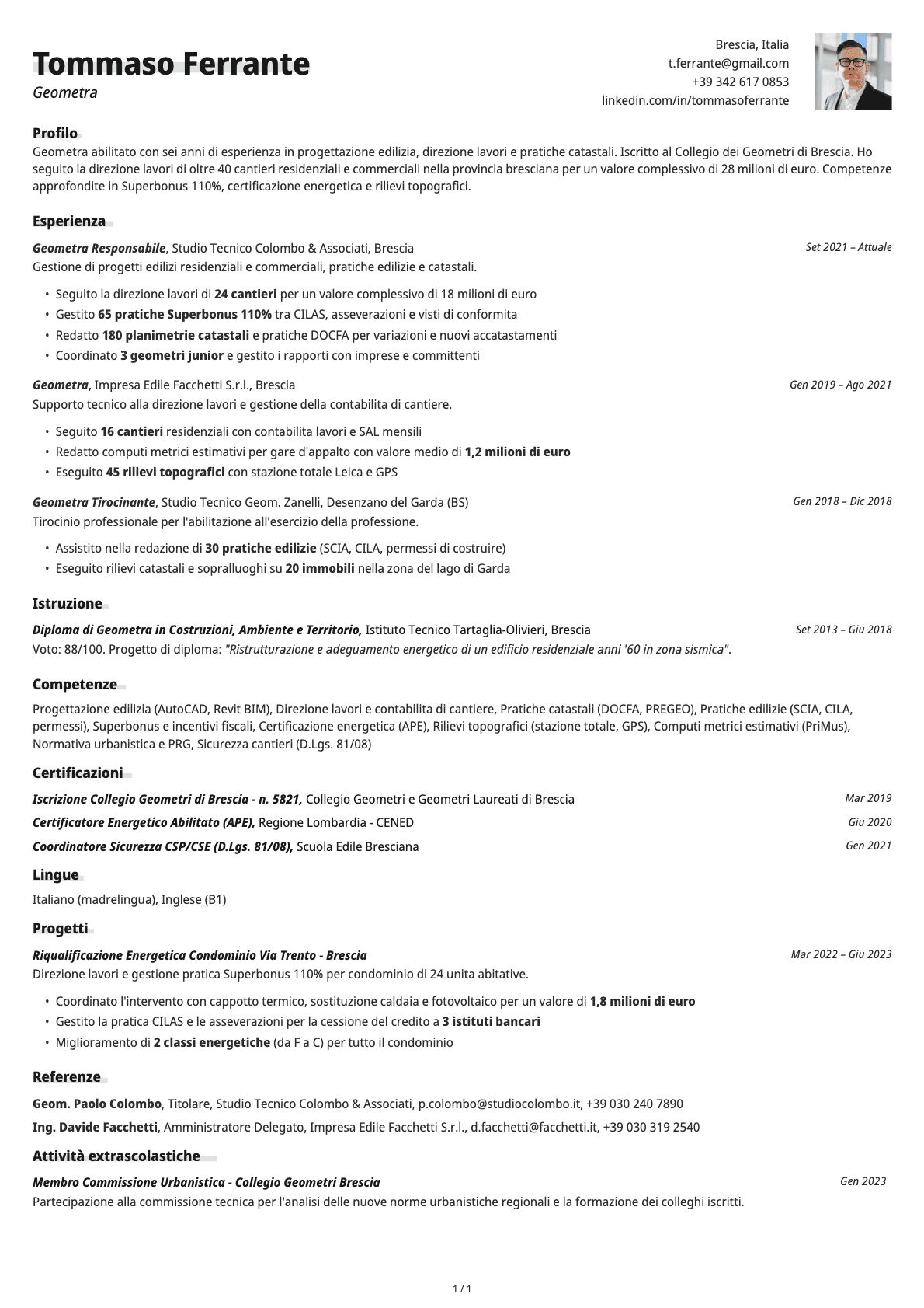 Geometra resume example